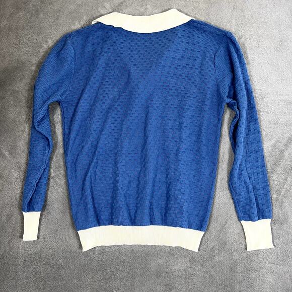 Oxknit Sweater Polo Men's M Johnny Collar Blue Knit Coastal Retro Preppy 70's - Picture 4 of 8